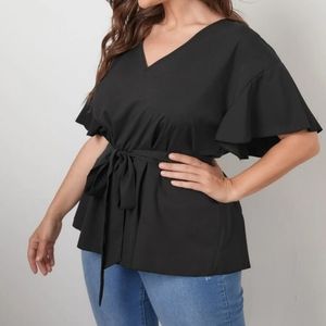 ⚡2/$20⚡1XL Plus Butterfly Sleeve Belted Blouse - SHEIN